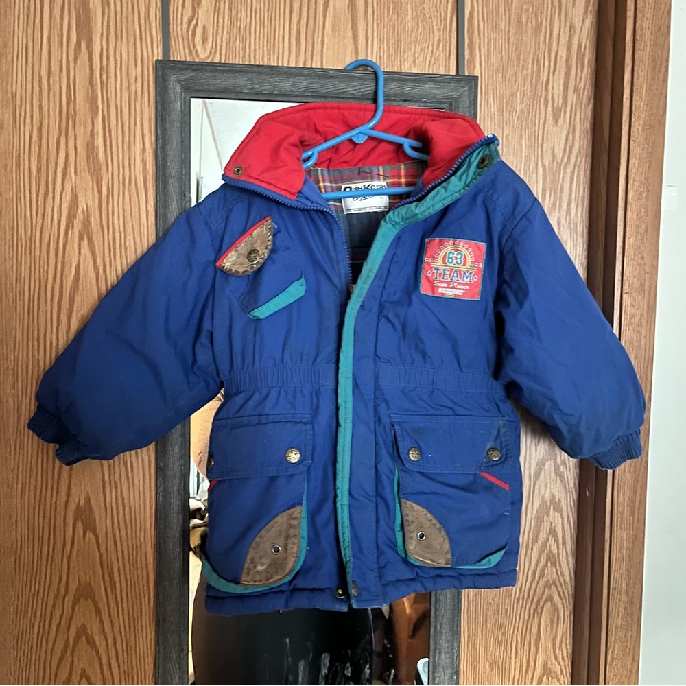 Vintage OshKosh B'gosh Blue and Red Kids Puffer Jacket
